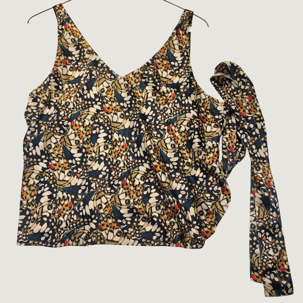 Wildfang Butterfly Wing Print V-Neck Sleeveless Top with Side Tie Large NWT
